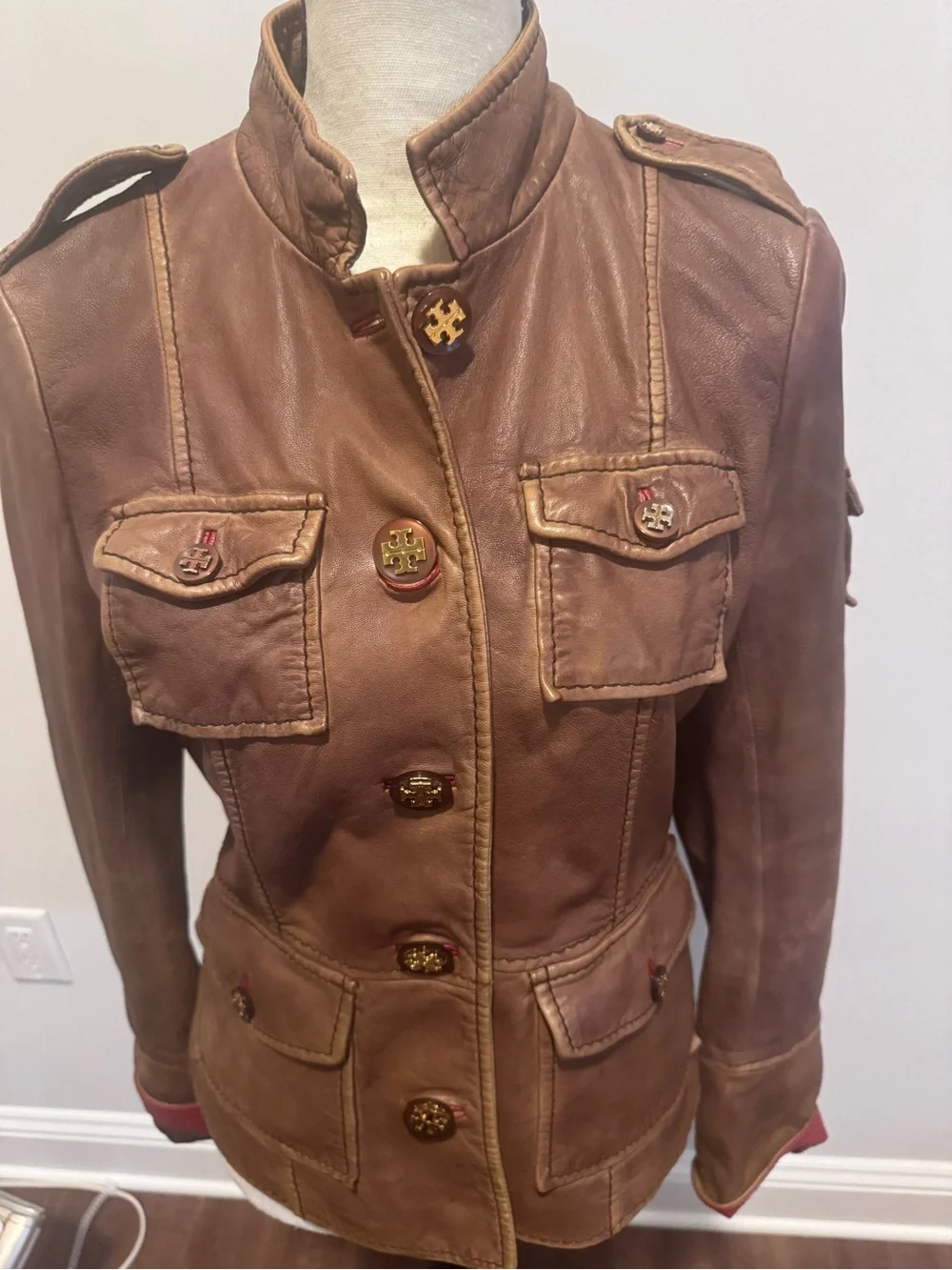 ASO Serena van der Woodsen Leather Tory Burch Jacket - 8